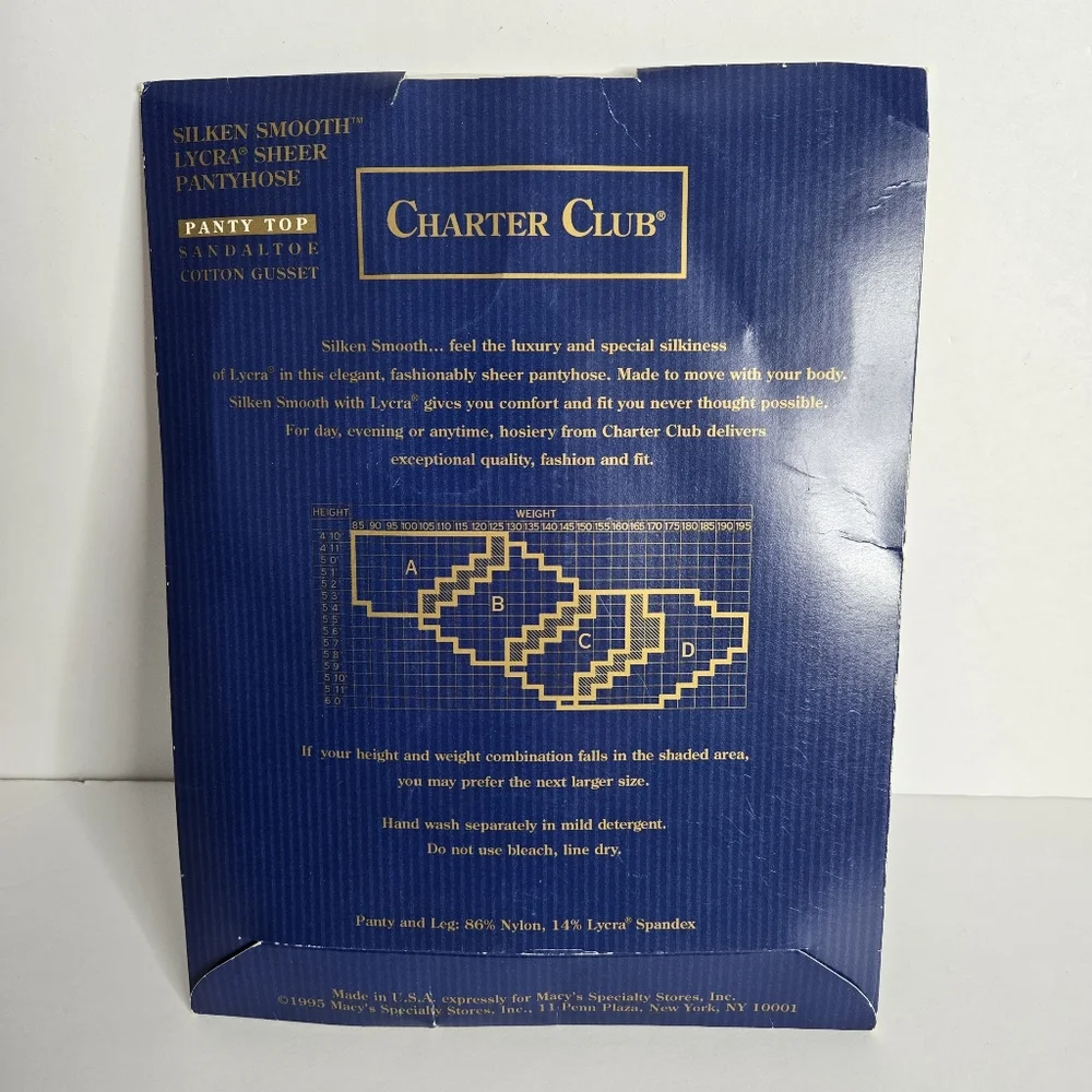 Charter Club Silken Smooth Pantyhose Size C Khaki Sandle Toe NEW VTG Large